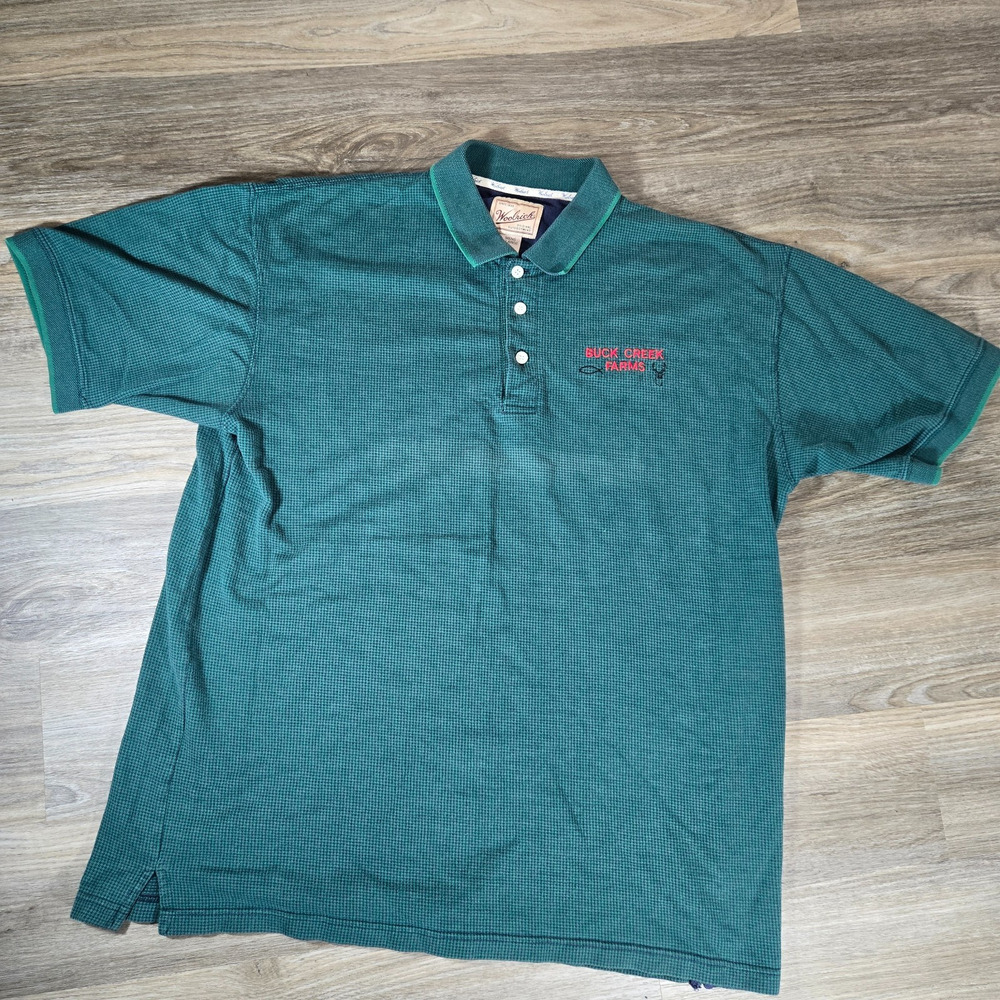 Woolrich Polo Shirt Mens XL Green Patterned Cotton Outdoor Farm Heritage Casual